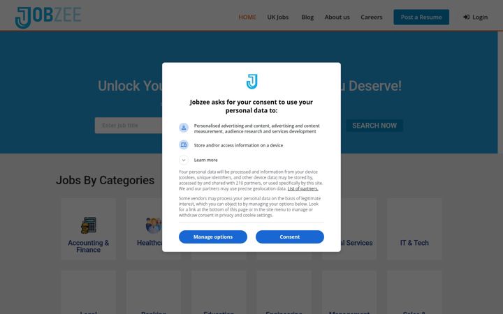 Captura de ecrã de jobzee.co.uk