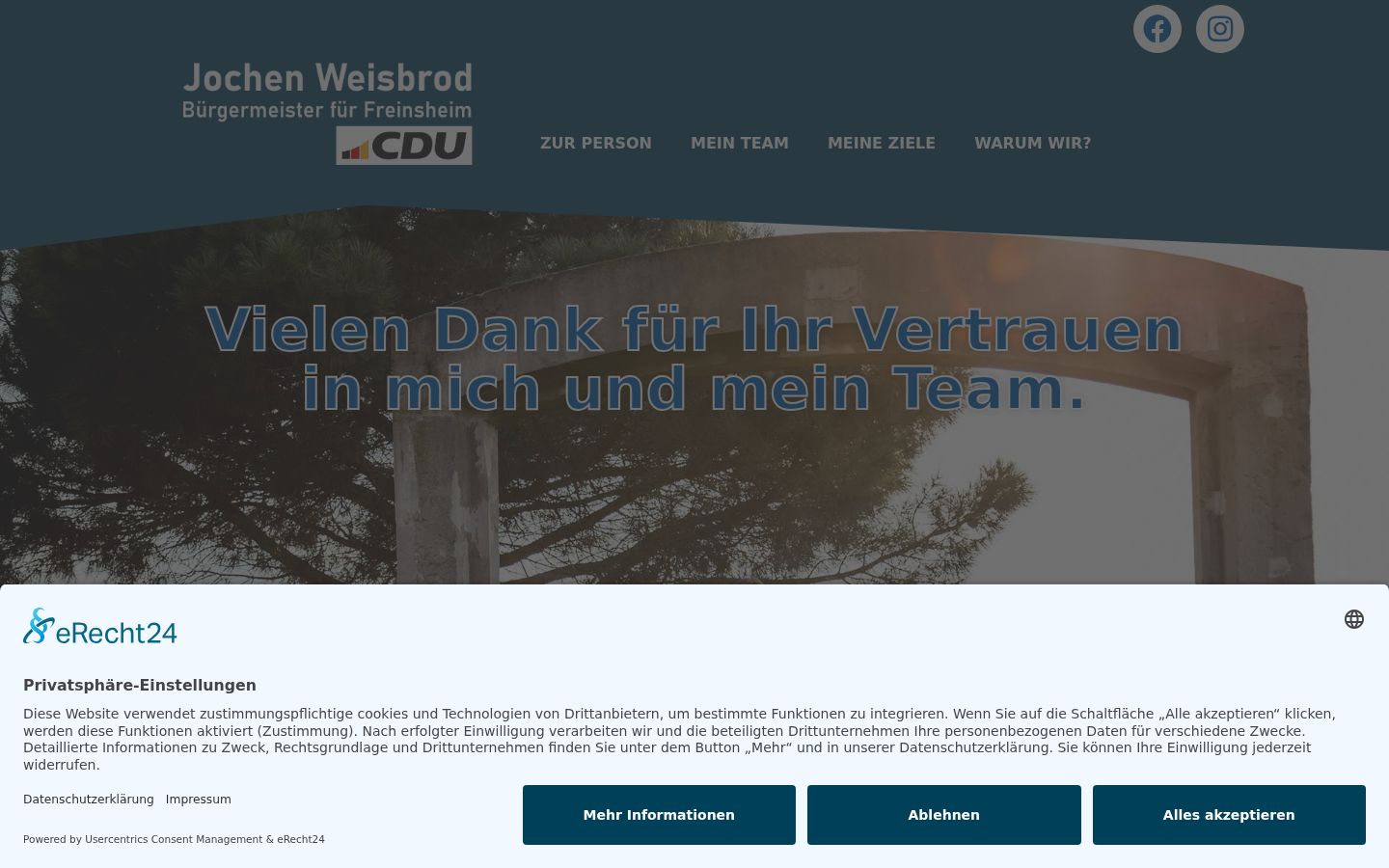 Screenshot des Einwilligungsbanners vor jeglicher Interaktion