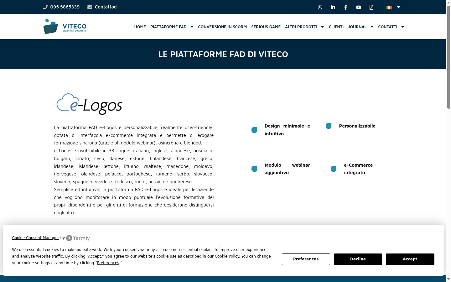 Screenshot del banner di consenso mostrato prima di qualsiasi interazione