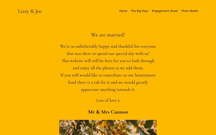 Screenshot of joeandlizzy.com