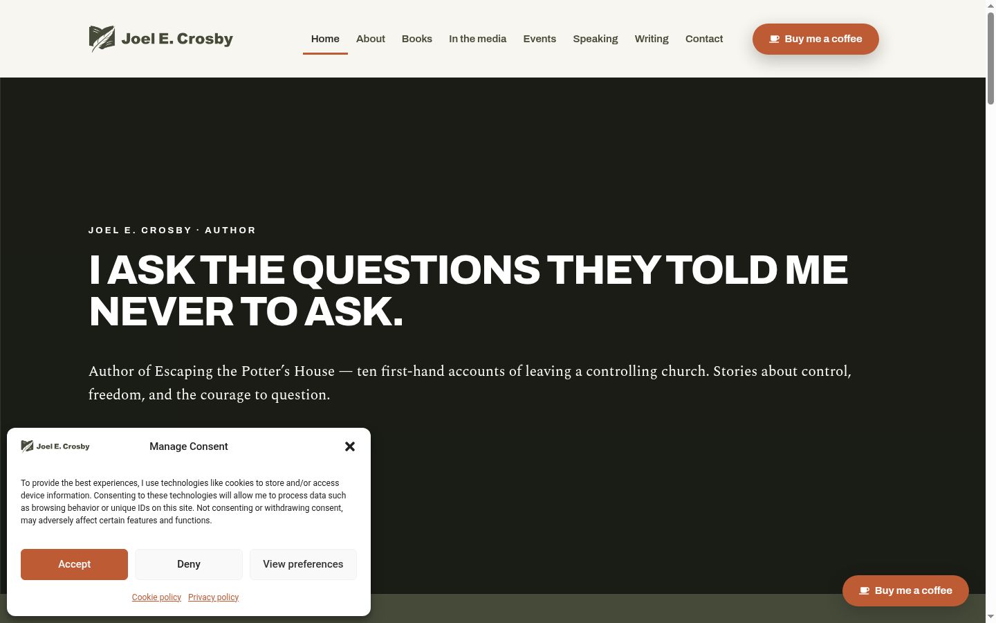 Screenshot del banner di consenso mostrato prima di qualsiasi interazione