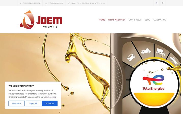 Screenshot of joemautoparts.com