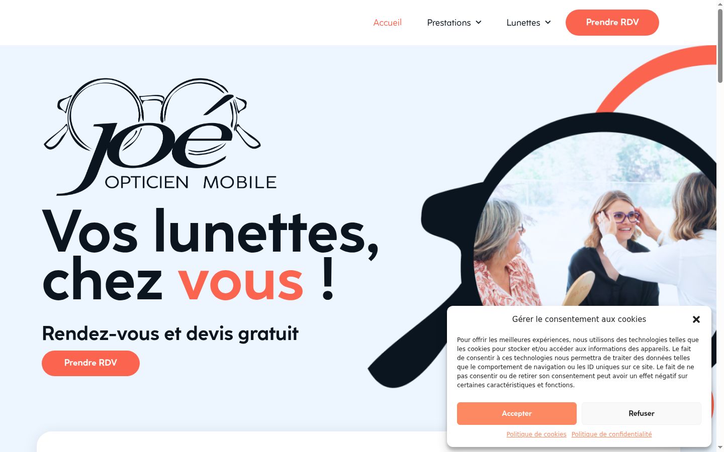 Capture d'écran de la bannière de consentement affichée avant toute interaction