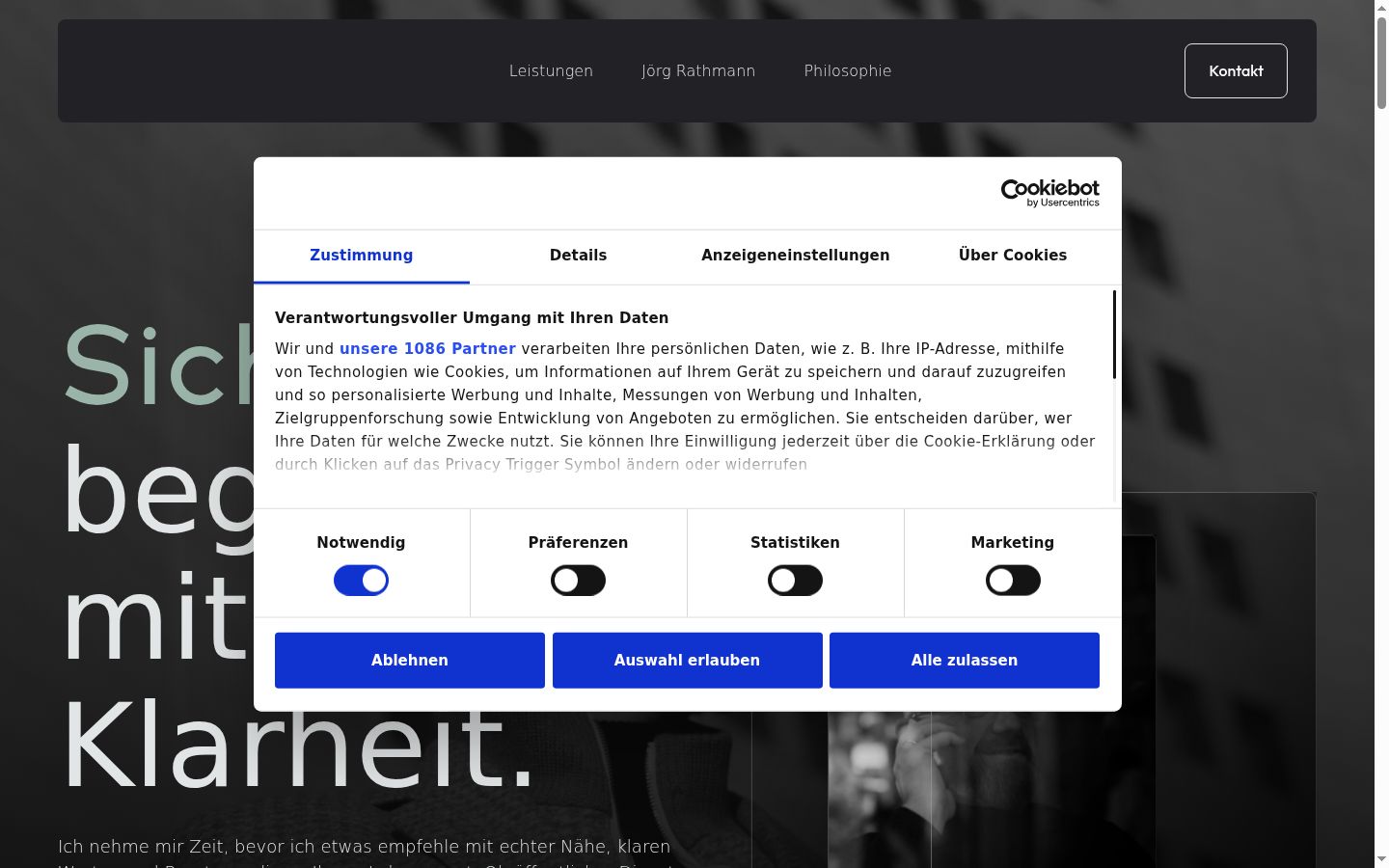 Screenshot des Einwilligungsbanners vor jeglicher Interaktion