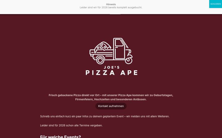 Screenshot of joes-pizzaape.de
