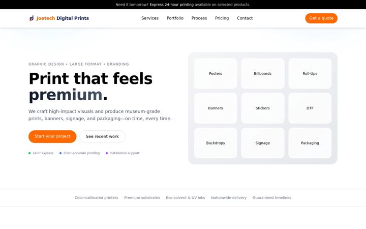 Screenshot of joetechdigitalprints.com