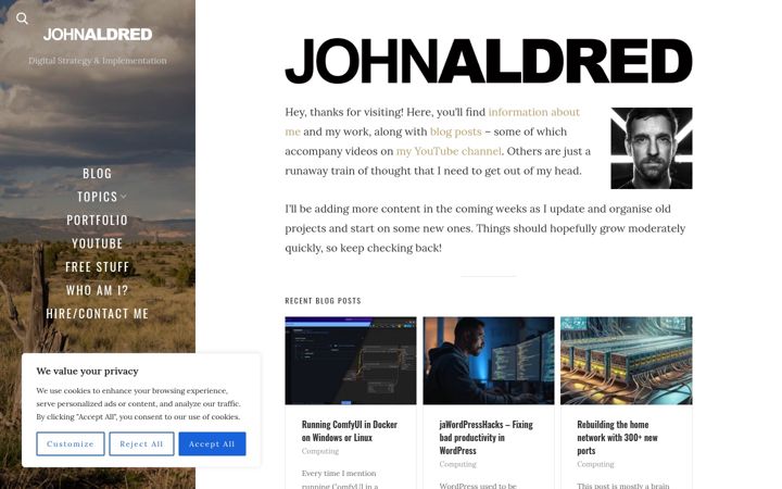 Screenshot of johnaldred.com