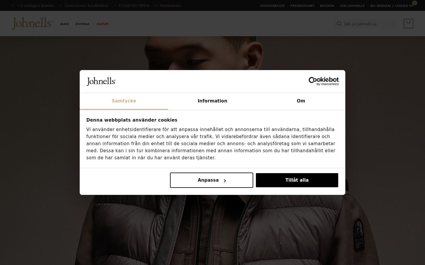 Screenshot del banner di consenso mostrato prima di qualsiasi interazione