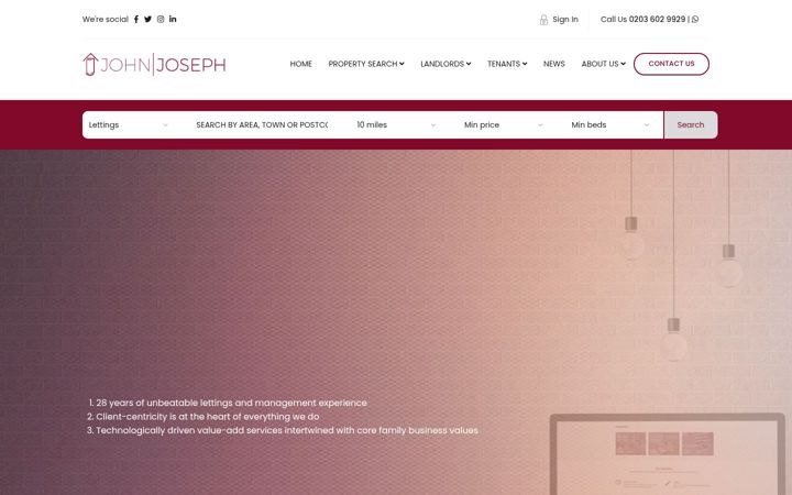 Screenshot of johnjosephlettings.co.uk