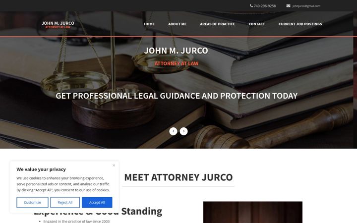 Screenshot of johnmjurcoattyatlaw.com