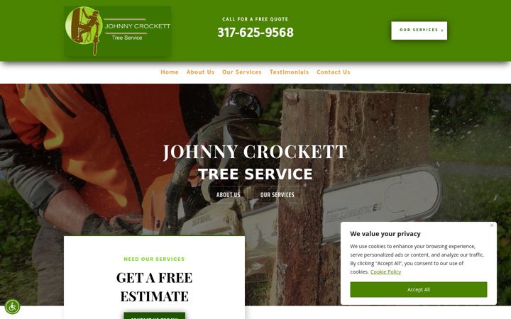 Screenshot of johnnycrocketttreeservice.com