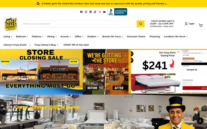 Screenshot of johnnyscrazydeals.com