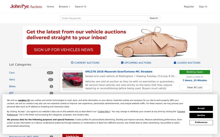 Screenshot of johnpyevehicles.co.uk