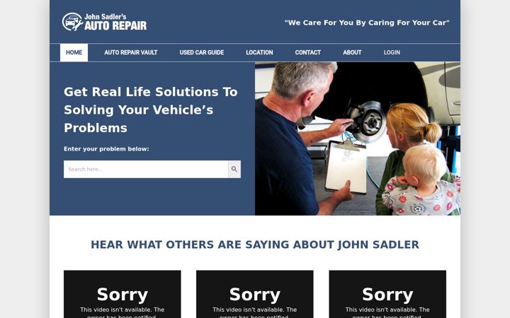 Screenshot of johnsadlersautorepair.com