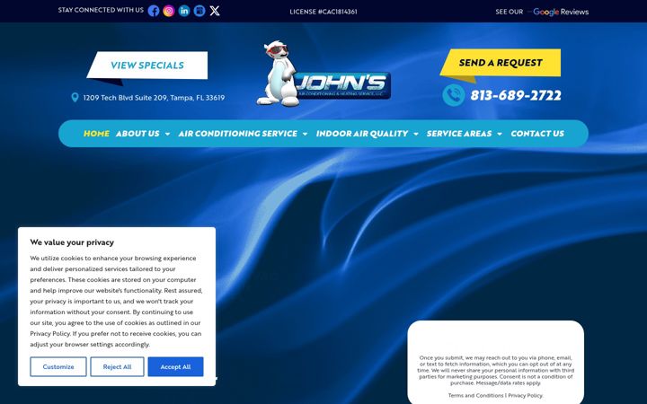 Screenshot of johnsair.com