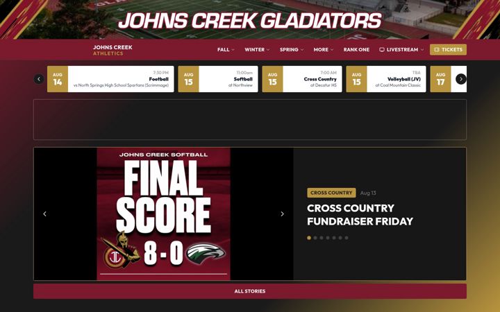 Screenshot of johnscreekathletics.org