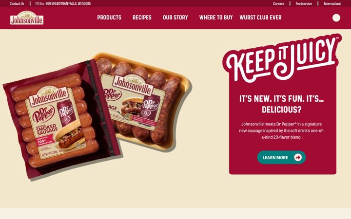 Екранна снимка на johnsonville.com