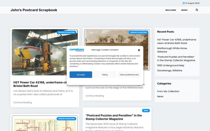 Screenshot of johnspostcardscrapbook.co.uk