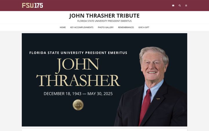 Screenshot of johnthrashertribute.fsu.edu