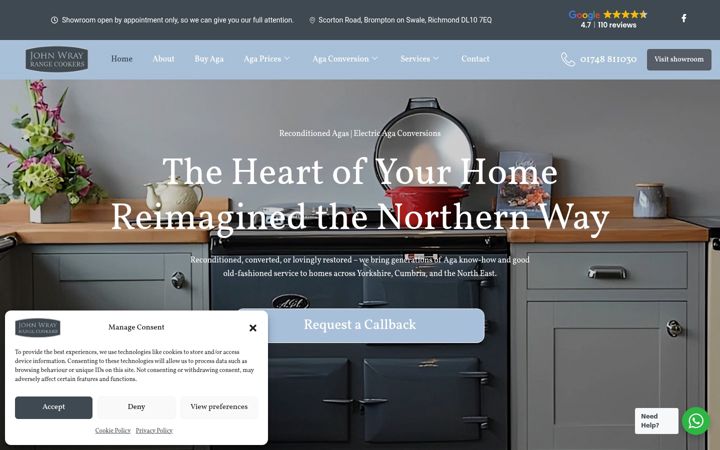 Screenshot of johnwrayrangecookers.co.uk