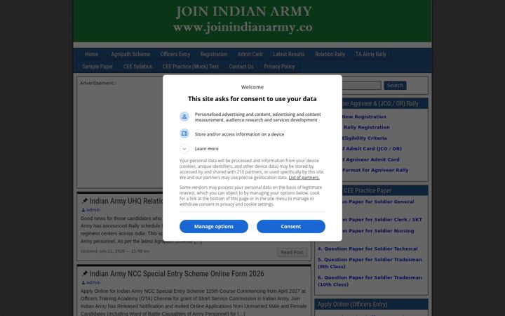 Screenshot of joinindianarmy.co