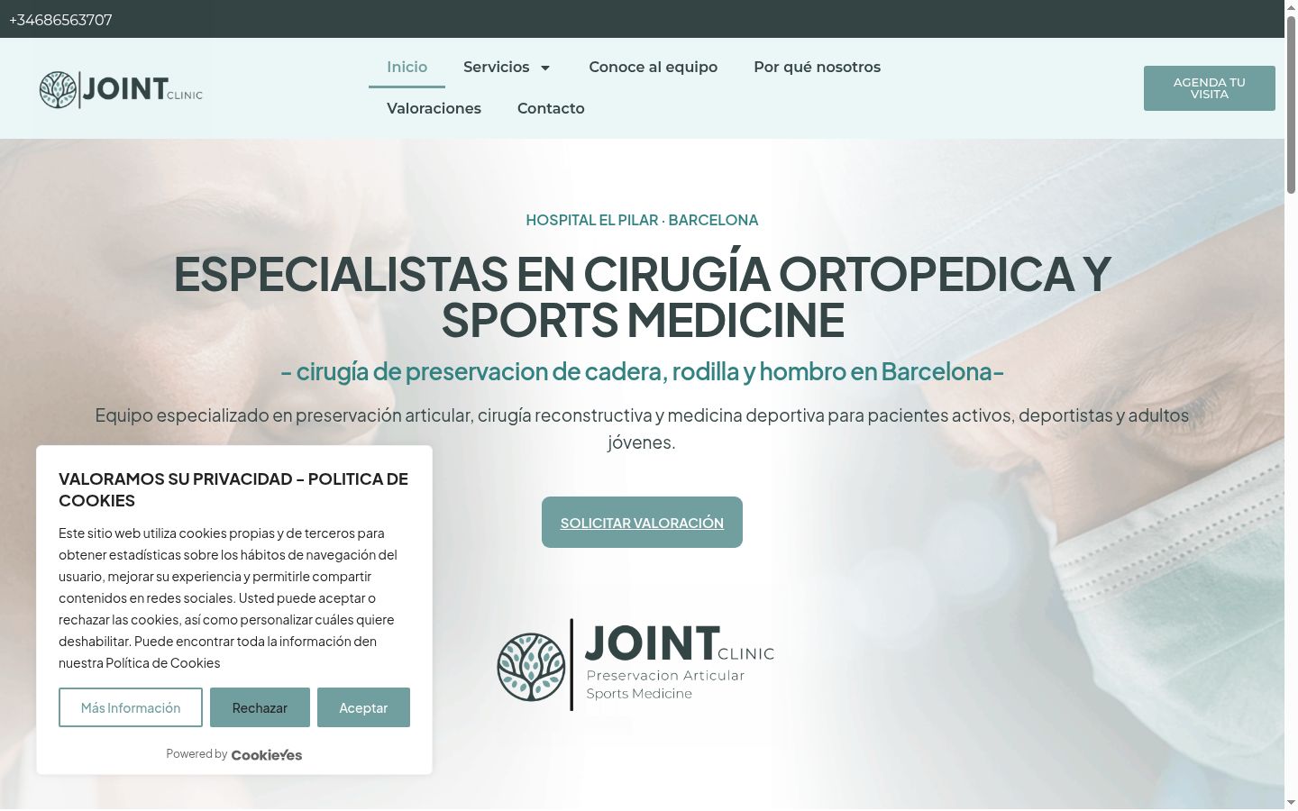 Captura de pantalla del banner de consentimiento mostrado antes de cualquier interacción