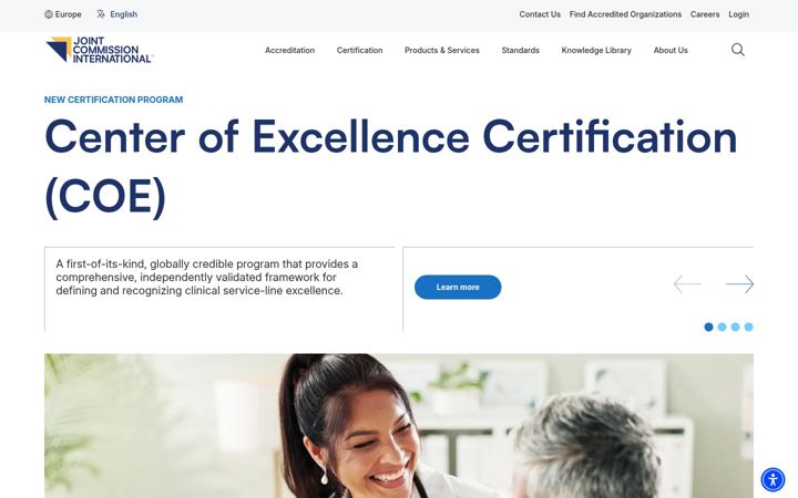 Screenshot of jointcommissioninternational.org