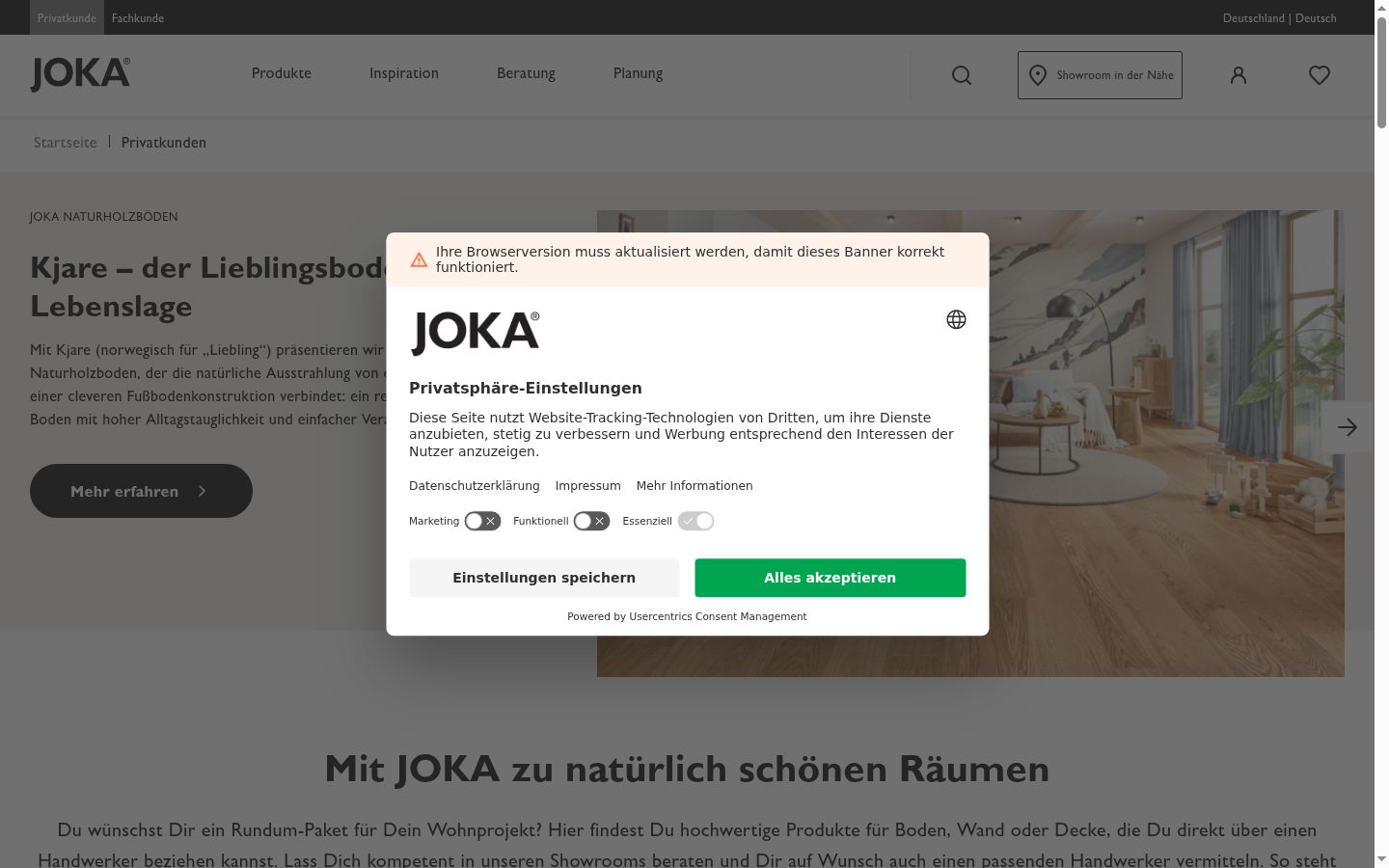 Skjermbilde av samtykkebanneret slik det vises før noen interaksjon