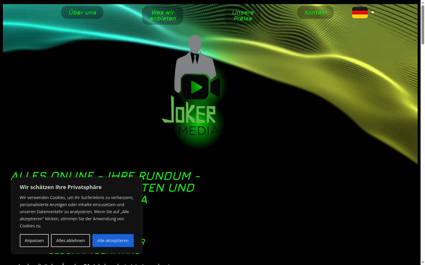 Screenshot des Einwilligungsbanners vor jeglicher Interaktion
