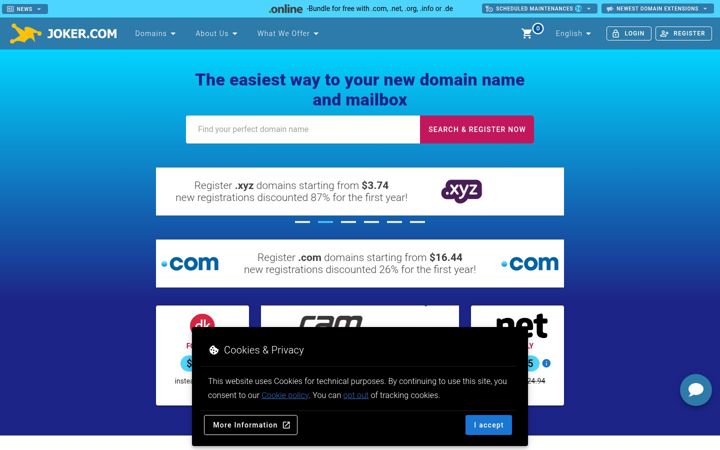 Screenshot of joker.com