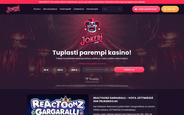 Screenshot of jokeri.com