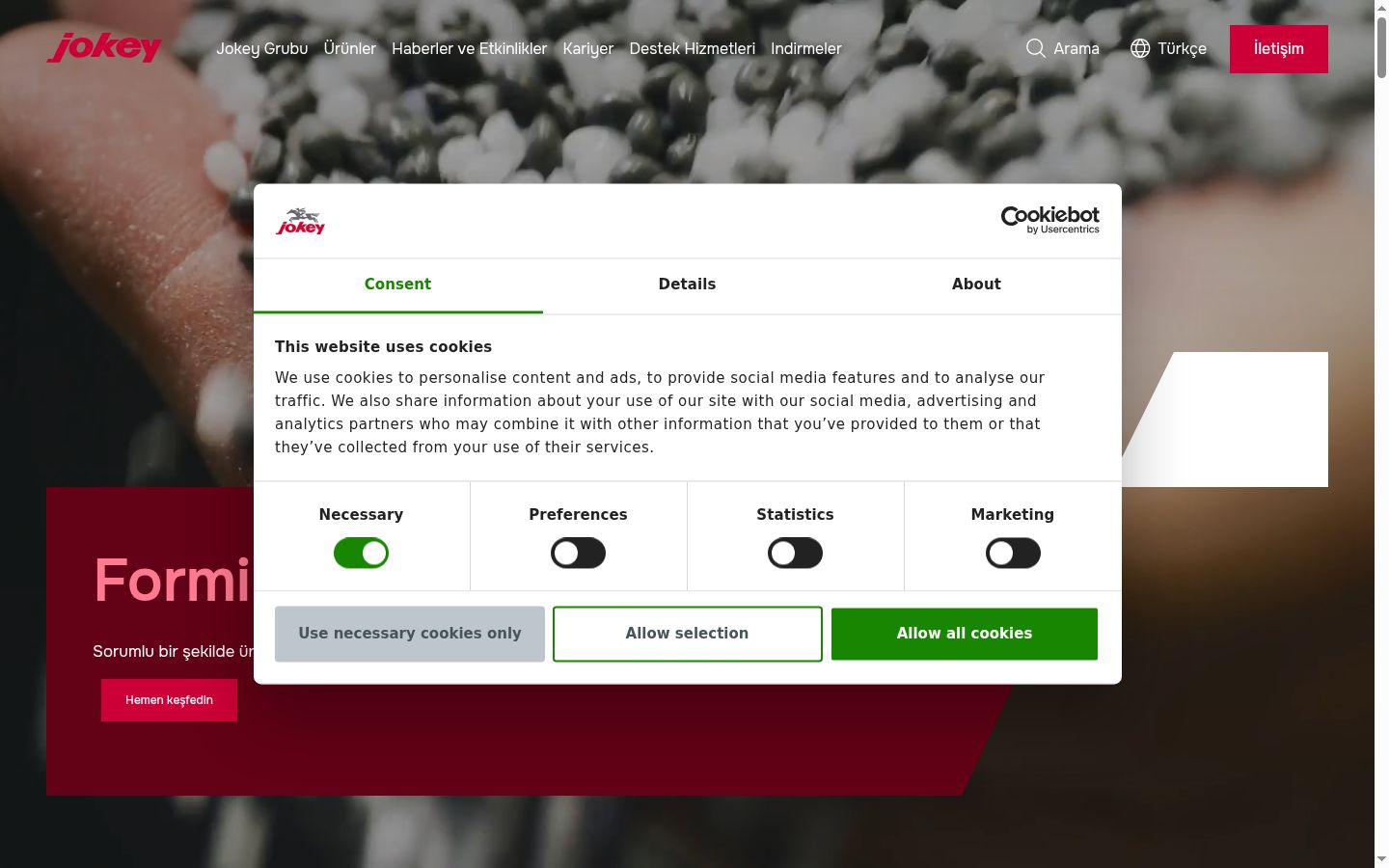 Screenshot of the consent banner shown before any interaction