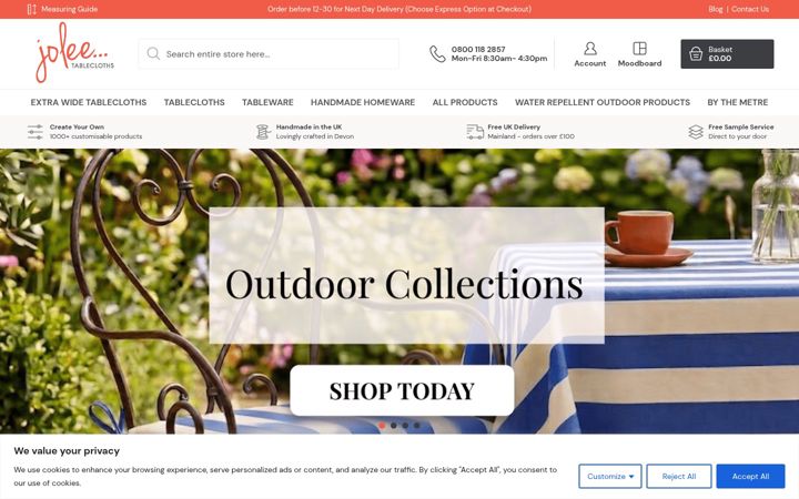 Screenshot of joleetablecloths.co.uk
