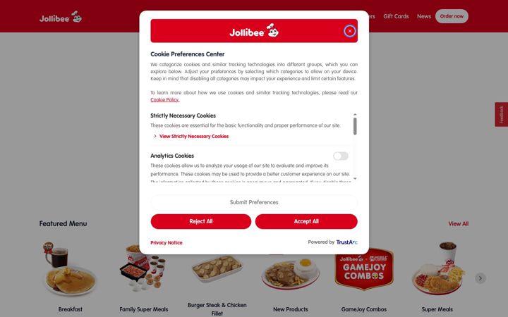 Screenshot ta' jollibee.com.ph