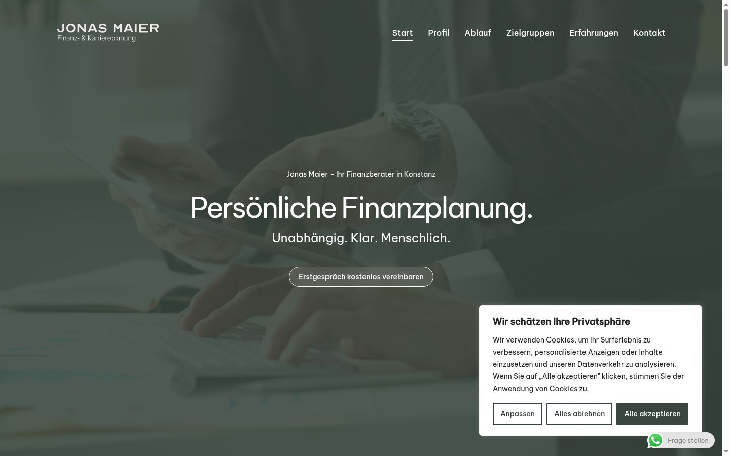 Screenshot des Einwilligungsbanners vor jeglicher Interaktion