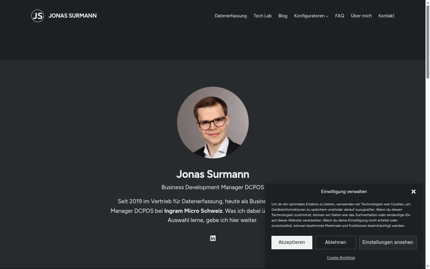 Screenshot des Einwilligungsbanners vor jeglicher Interaktion