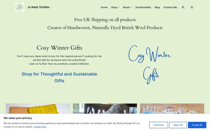 Screenshot of jonashtextiles.co.uk