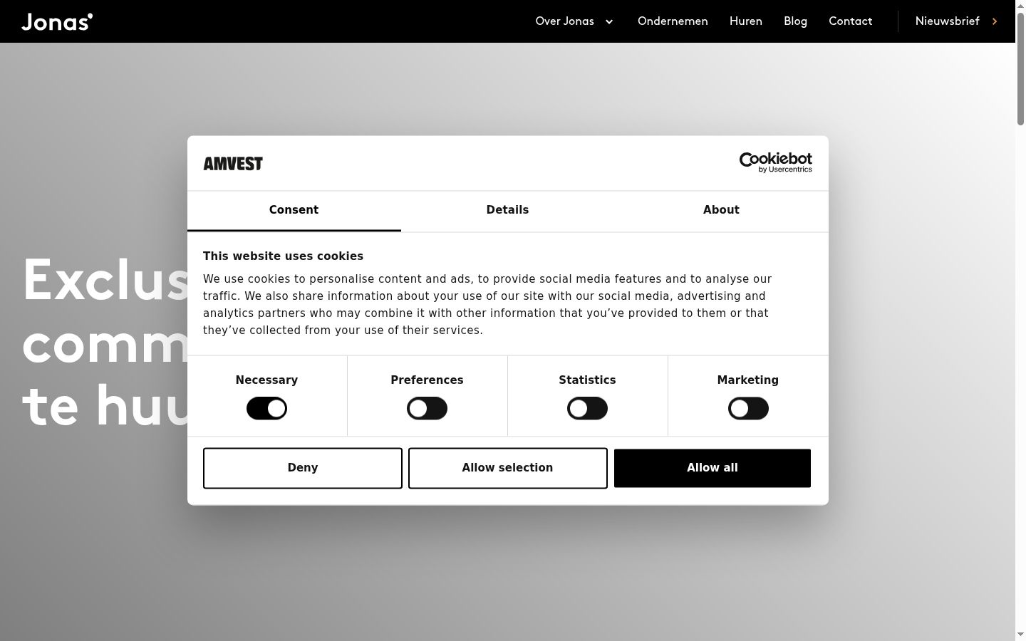 Screenshot del banner di consenso mostrato prima di qualsiasi interazione