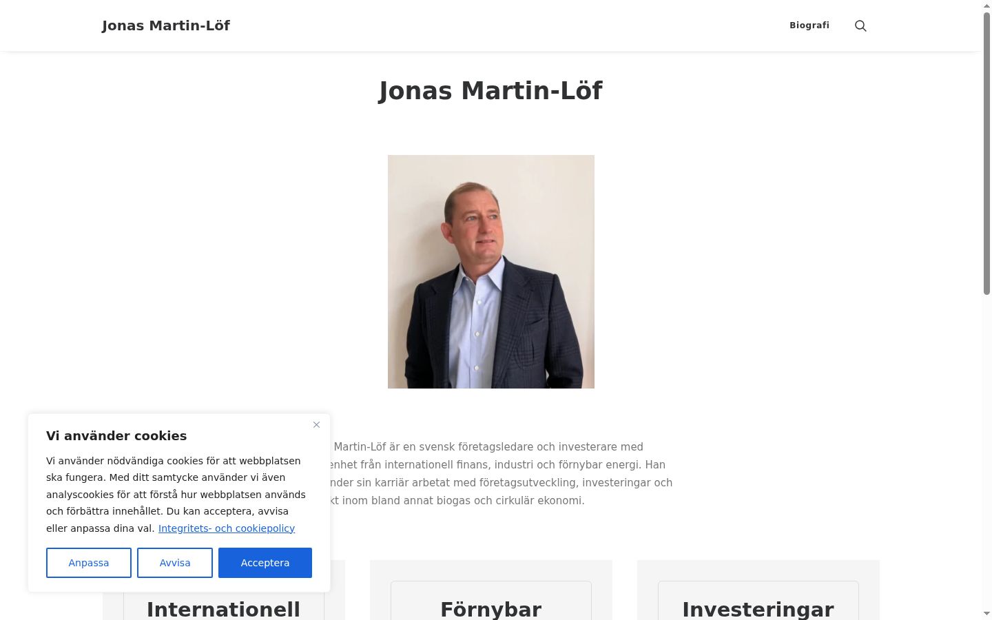 Skärmbild av samtyckesbannern som visades före någon interaktion