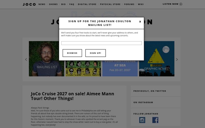 Screenshot ta' jonathancoulton.com