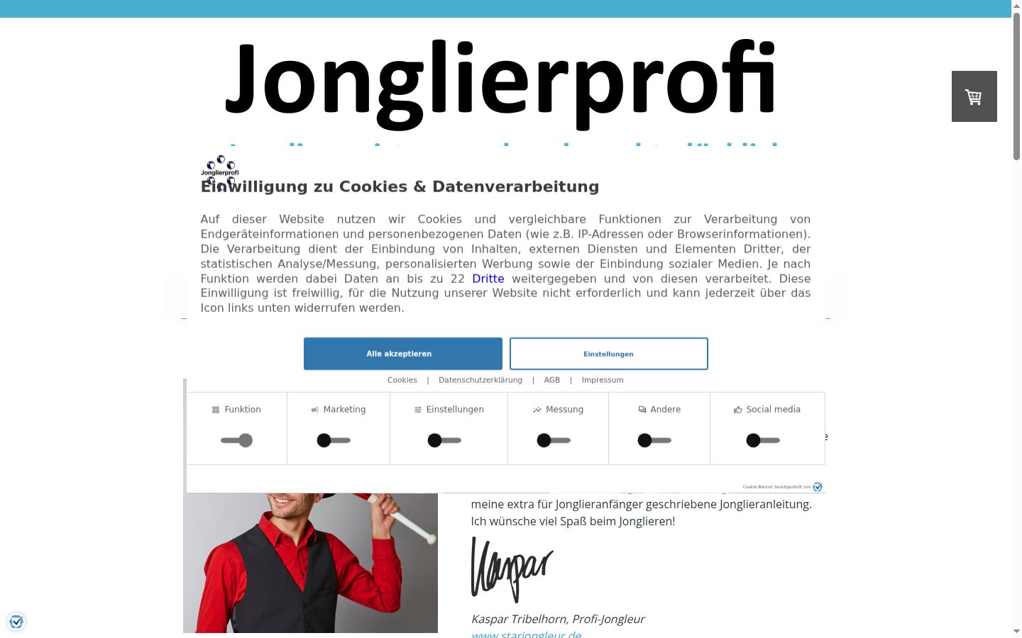 Screenshot des Einwilligungsbanners vor jeglicher Interaktion