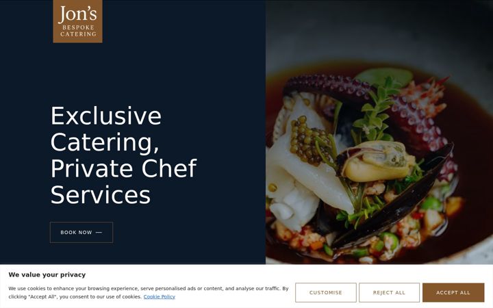 Screenshot of jonsbespokehomecatering.com