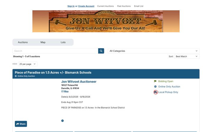 Screenshot of jonwitvoetauctioneer.com