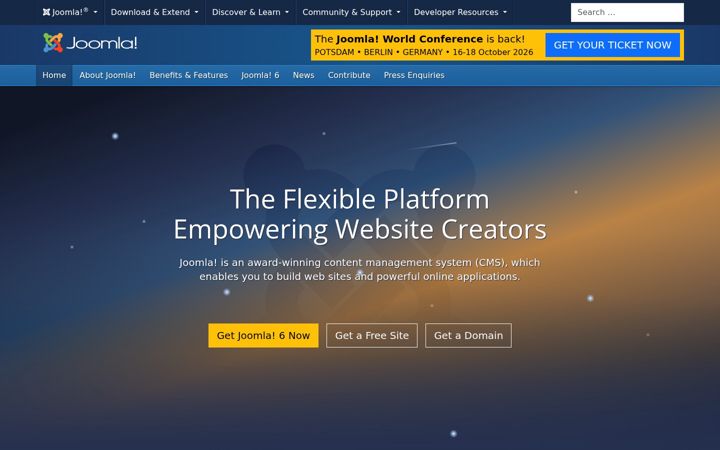 Screenshot van joomla.org