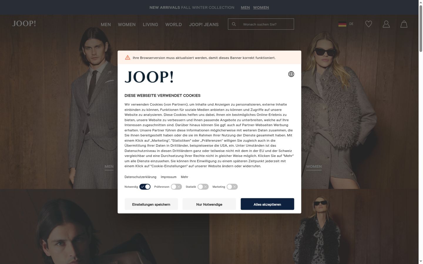 Zrzut ekranu banera zgody wyświetlanego przed jakąkolwiek interakcją