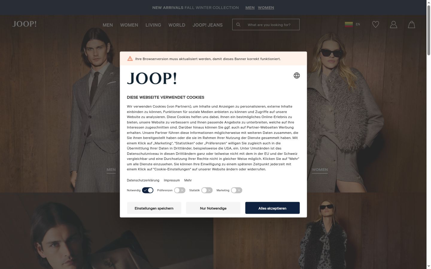 Screenshot of the consent banner shown before any interaction