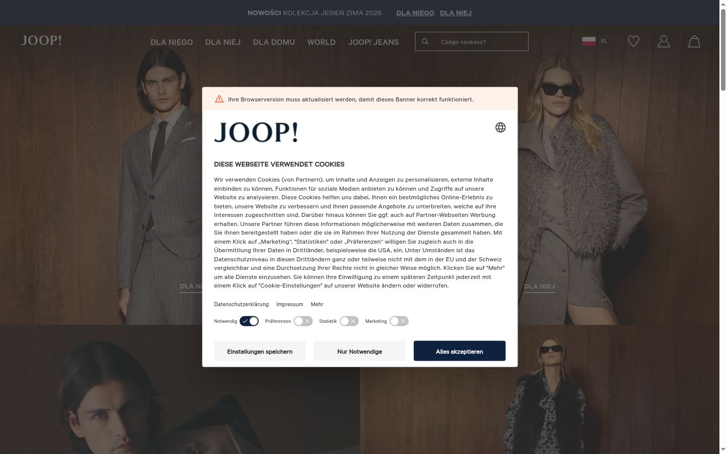 Capture d'écran de la bannière de consentement affichée avant toute interaction
