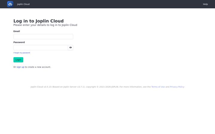 Screenshot of joplincloud.com
