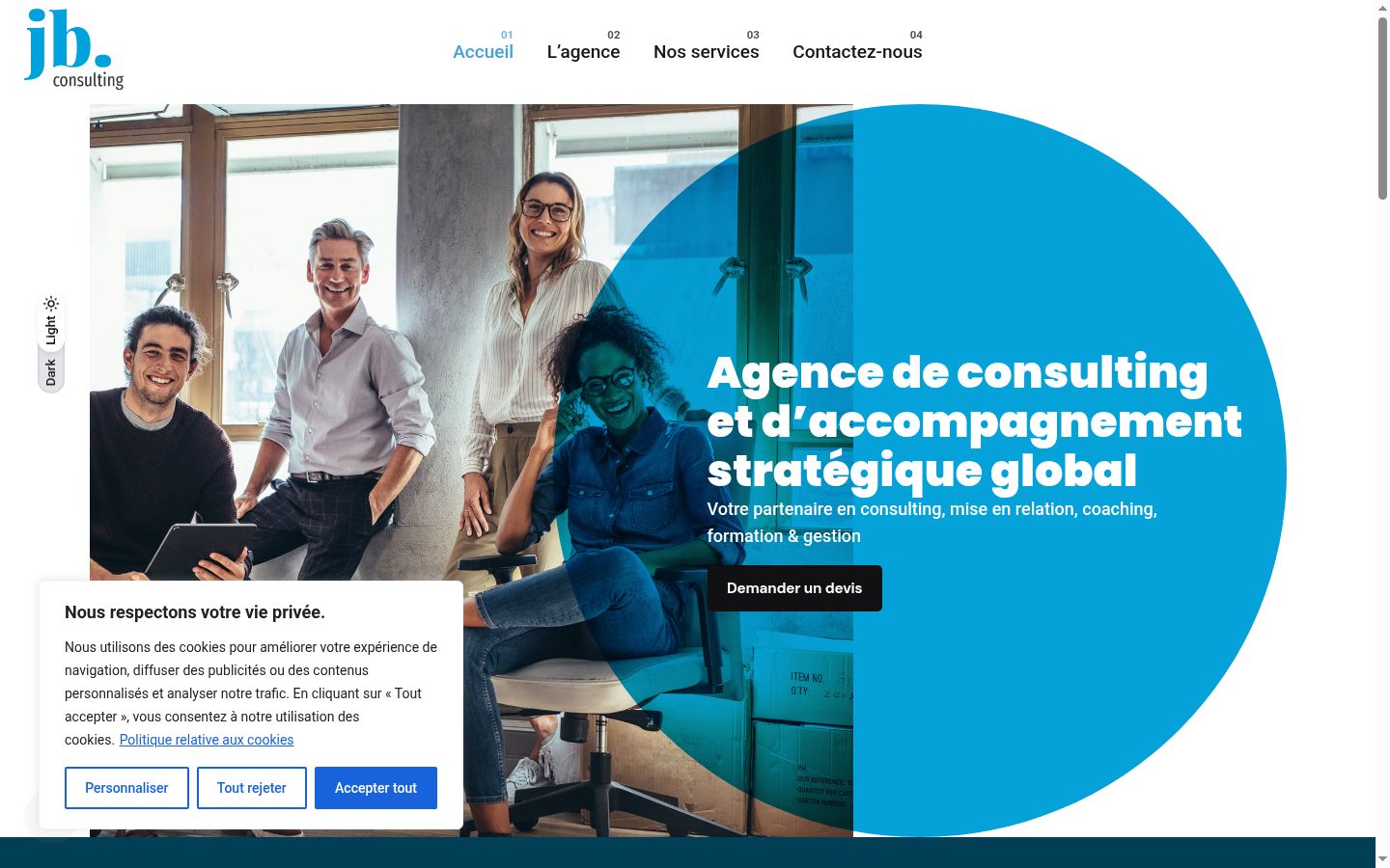 Capture d'écran de la bannière de consentement affichée avant toute interaction
