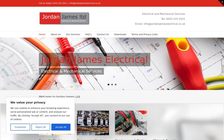 Screenshot of jordanjameselectrical.co.uk